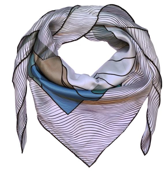 Foulard Shawl Silk Satin 110X110 Horse Blue Green White Black